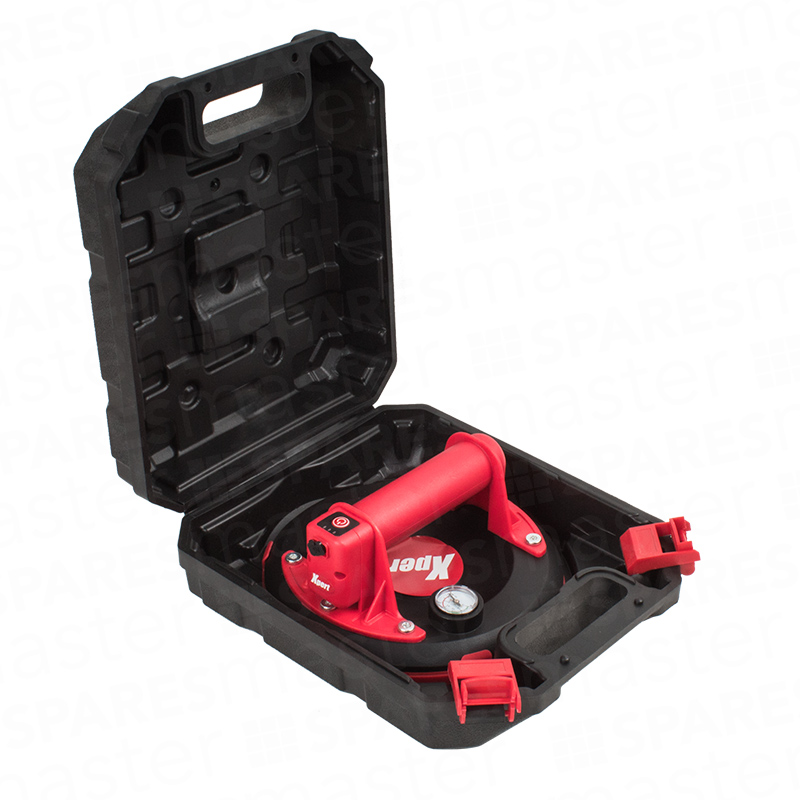 XPERT PowerLift battery‑powered suction cup positioned in front of its protective carry case
