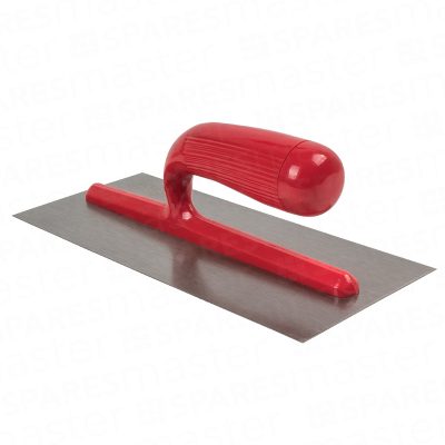 Plasterers trowel with 11-inch steel blade and red plastic handle