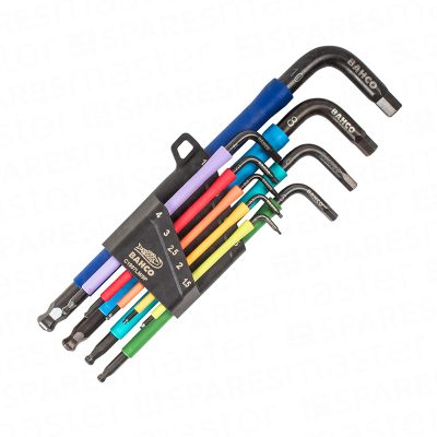 BAHCO 9 piece metric long ball end coloured hex L-key set